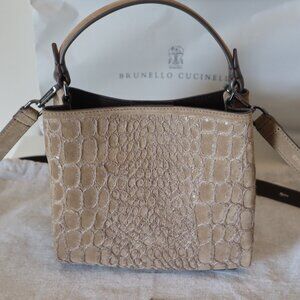 Brunello Cucinelli Bag Crossbody Suede Croc Effect Small Tote Sequins $3990